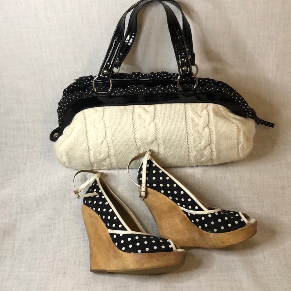ALDO SWEATER BAG W/POLKA DOT TRIM/PATENT LEATHER